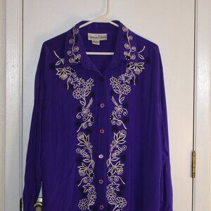 Diane Von Furstenberg Silk Blouse Embroidered Size 2X